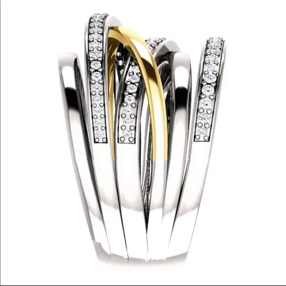 New 925 Silver Two Tone Stackable Diamond Ring 💍 - Picture 2 of 6